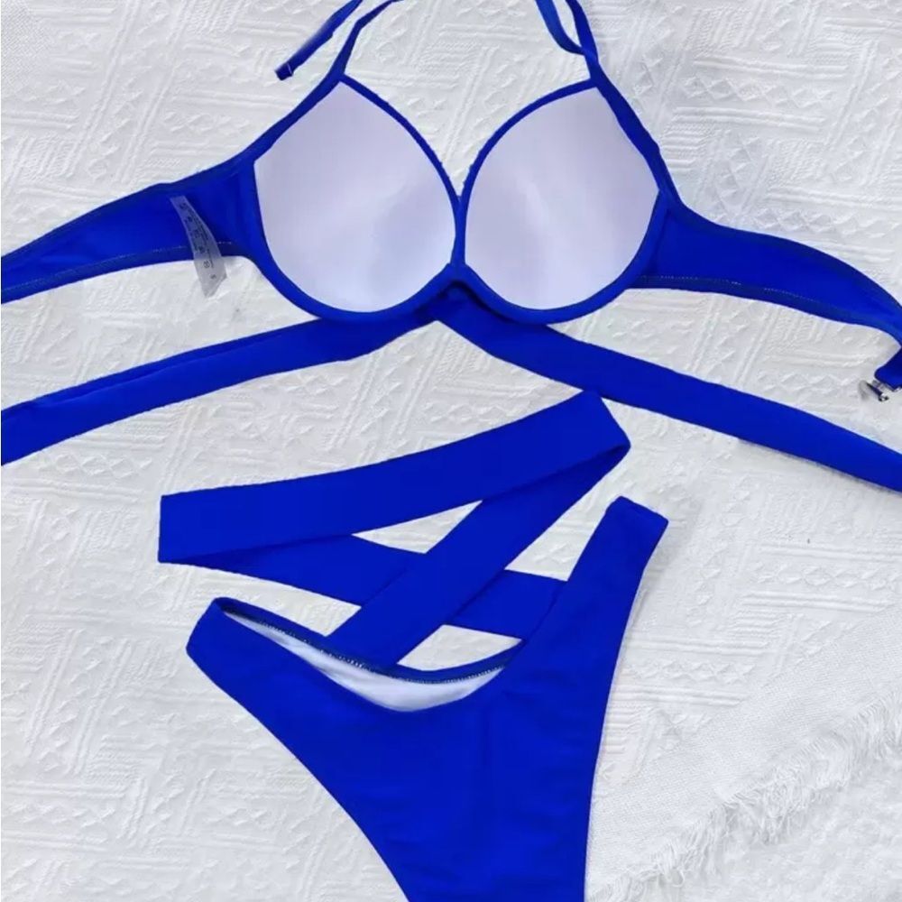 NEW Strappy Blue Swimsuit - Picture 2 of 6